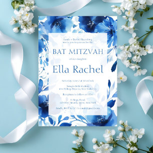 Blue Blooms Watercolor BAT MITZVAH CUSTOM Invitation