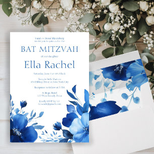 Blue Blooms Watercolor BAT MITZVAH CUSTOM Invitation