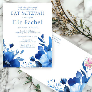 Blue Blooms Watercolor BAT MITZVAH CUSTOM Postcard