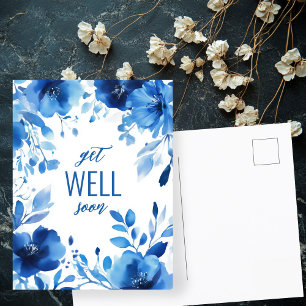 Blue Blooms Watercolor GET WELL SOON CUSTOM  Postcard