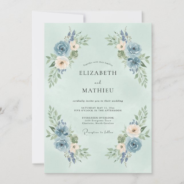 Blue Blossom Arch Romance Wedding Invitation (Front)