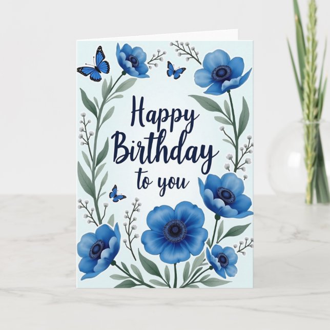 Blue Blossom Birthday Card (Front)