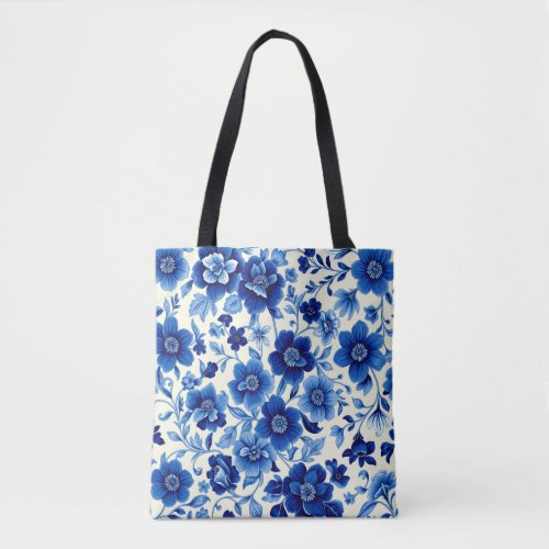blue blossom cascade tote bag