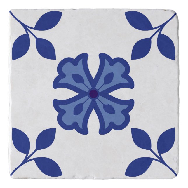 Blue Blossom Elegance Tile Trivet (Front)