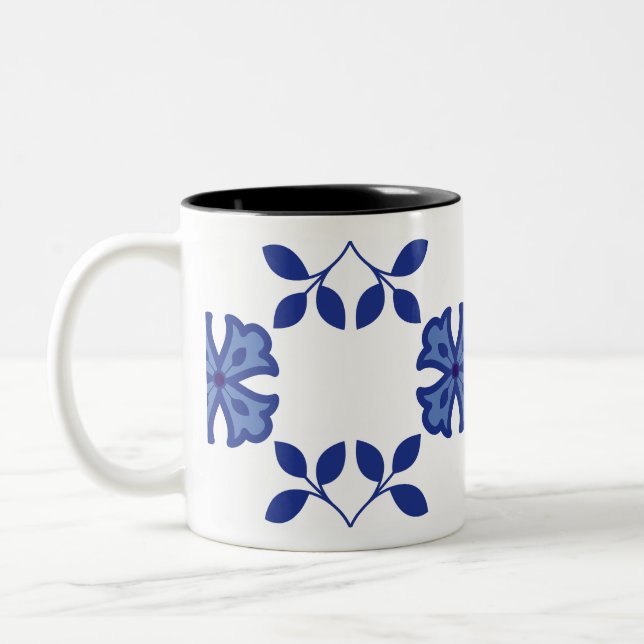 Blue Blossom Elegance  Two-Tone Coffee Mug (Left)