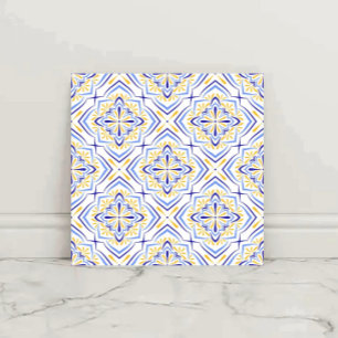 Blue Blossom Elegant Mediterranean Floral Mosaic Ceramic Tile