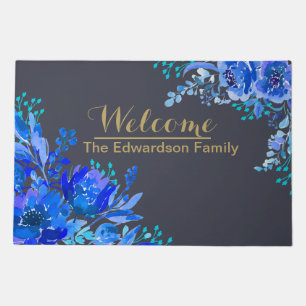 Blue Blossom Haven: Welcome Door Mat