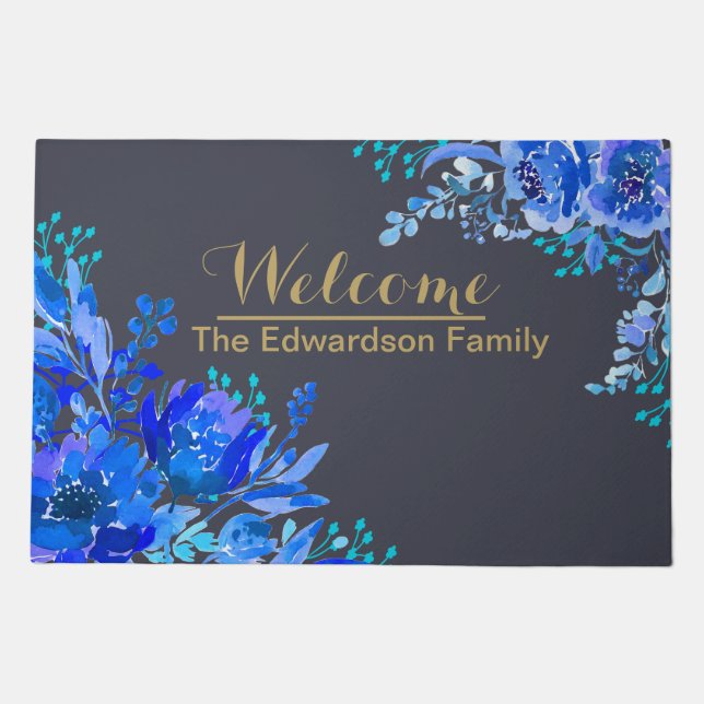 Blue Blossom Haven: Welcome Door Mat (Front)