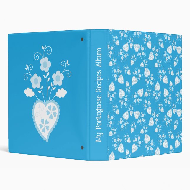 Blue blossom heart with flowers pattern 3 ring binder (Background)