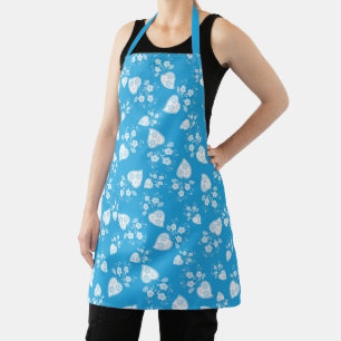 Blue blossom heart with flowers pattern apron