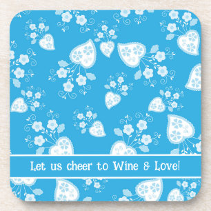 Blue blossom heart with flowers pattern beverage coaster
