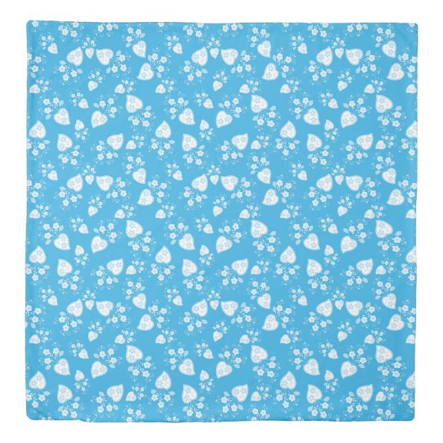 Blue blossom heart with flowers pattern duvet cover (Front)