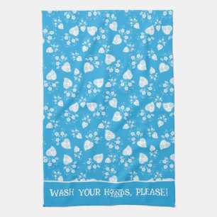 Blue blossom heart with flowers pattern kitchen towel