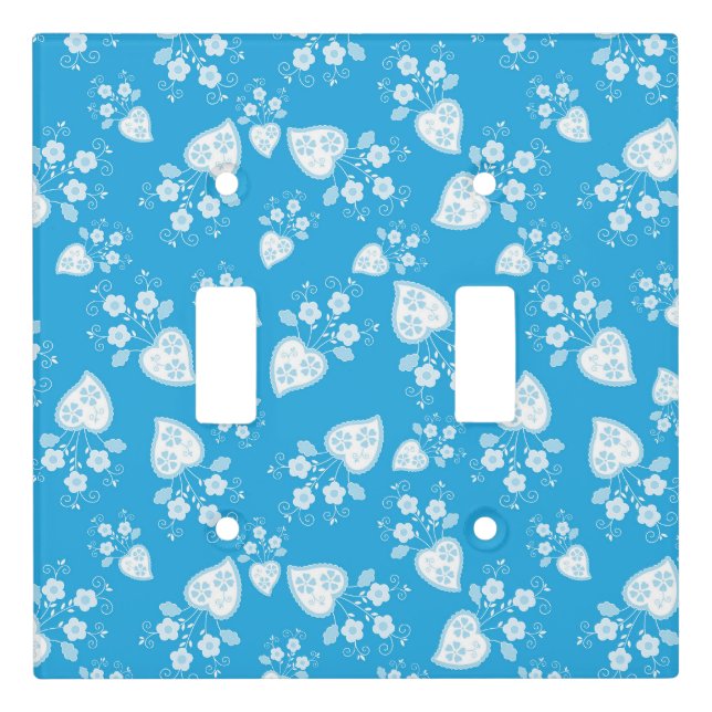 Blue blossom heart with flowers pattern light switch cover (Front)