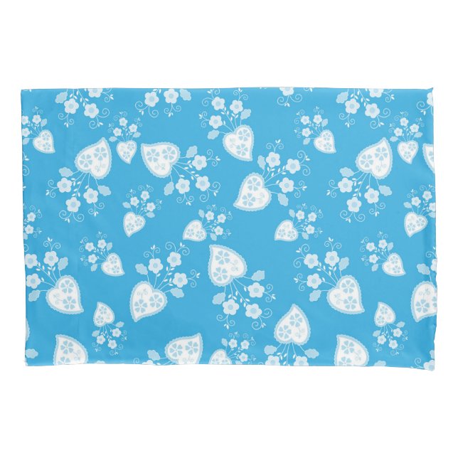 Blue blossom heart with flowers pattern pillow case (Front)