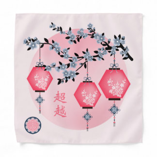 Blue blossom lanterns "Rise above" Asian design Bandana