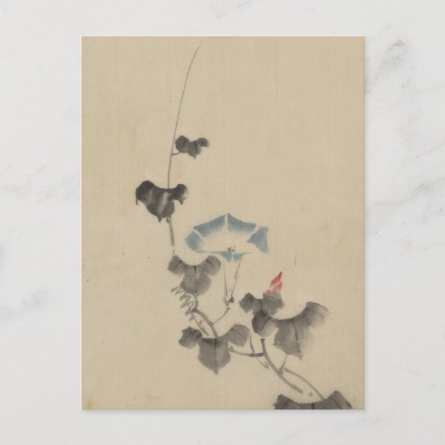 Blue Blossom of Morning Glory on Vine by Hokusai Postcard (Front)