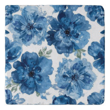 Blue Blossom Watercolor Floral Botanical White