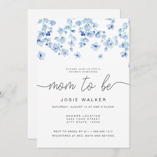Blue Blossoms Baby Shower Invitation (Front/Back)