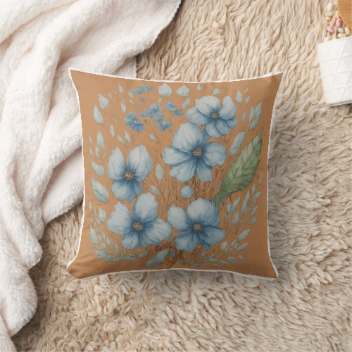  Blue Blossoms  Green Leaves Pillow