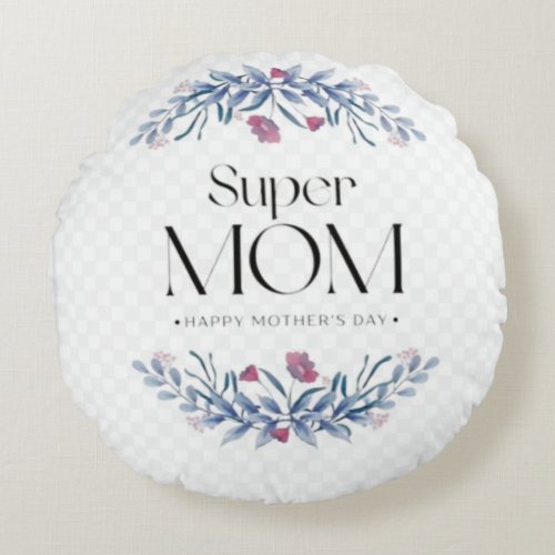 Blue Blossoms Mothers Day Round Pillow Tribute