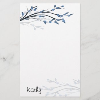 Blue Blossoms Stationery by PrettyPapers at Zazzle