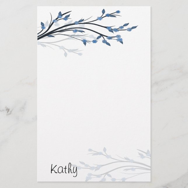 Blue Blossoms Stationery (Front)