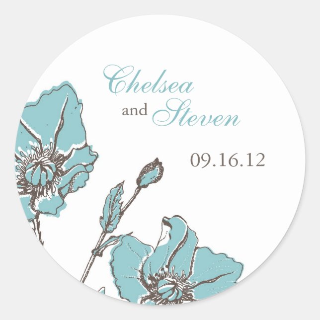 Blue Blossoms Wedding Classic Round Sticker (Front)