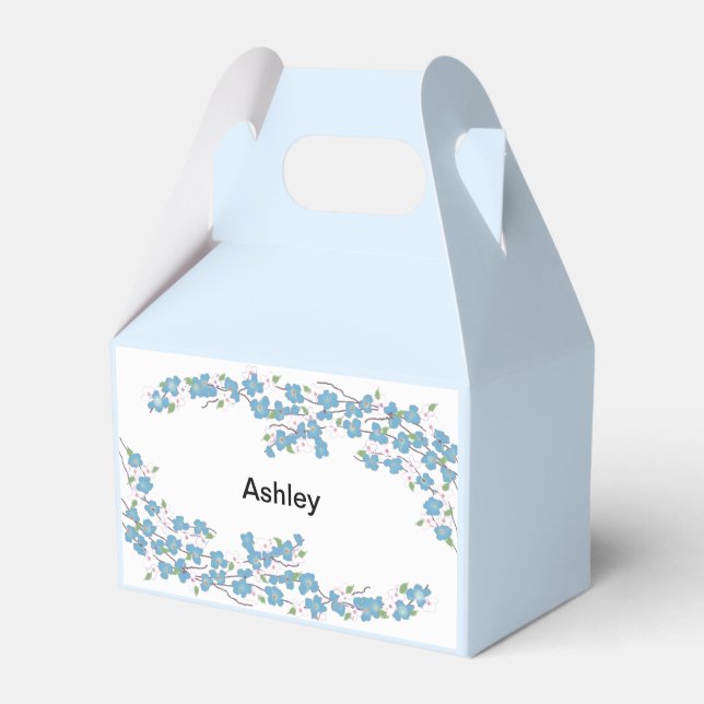 Blue Blossoms with Name Favor Boxes (Front Side)