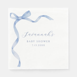 Blue Blow Ribbon Baby Shower Napkins