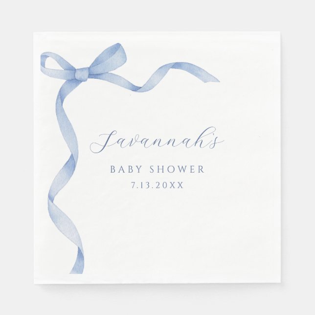 Blue Blow Ribbon Baby Shower Napkins (Front)