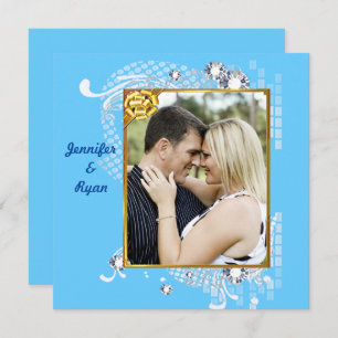 Blue Blue Background with Diamonds & Frame Wedding Invitation