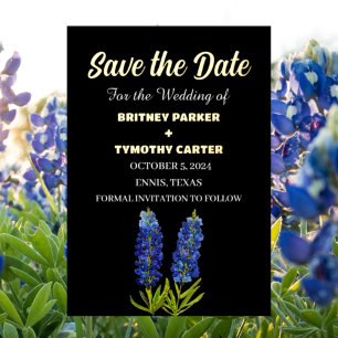 Blue Bluebonnets Floral Photo QR Code Wedding Foil Invitation