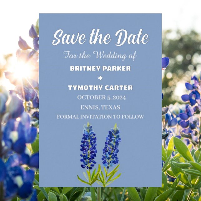 Blue Bluebonnets Floral Photo QR Code Wedding Foil Invitation (Creator Uploaded)
