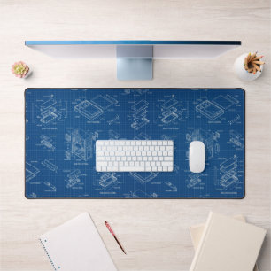 Blue Blueprint Tech Schematic Desk Mat