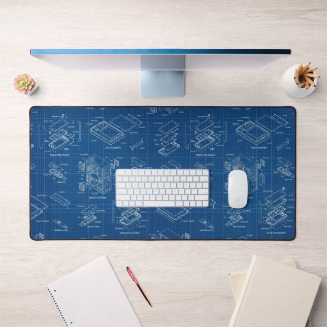 Blue Blueprint Tech Schematic Desk Mat (Office 1)