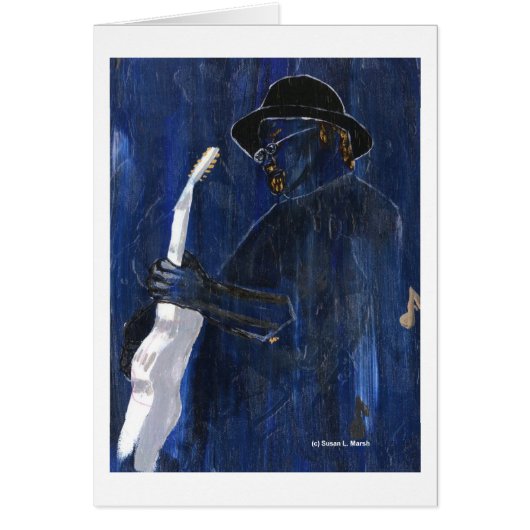 Blue Blues Guitar player painting acrylic (Front)