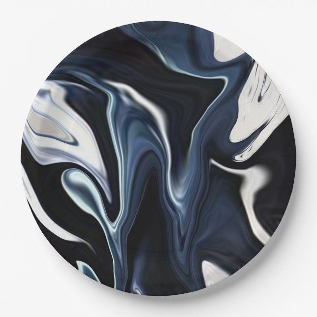 Blue blurred pattern  paper plates (Front)