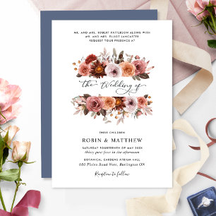 Blue, Blush and Burgundy Floral Blooms Wedding Invitation