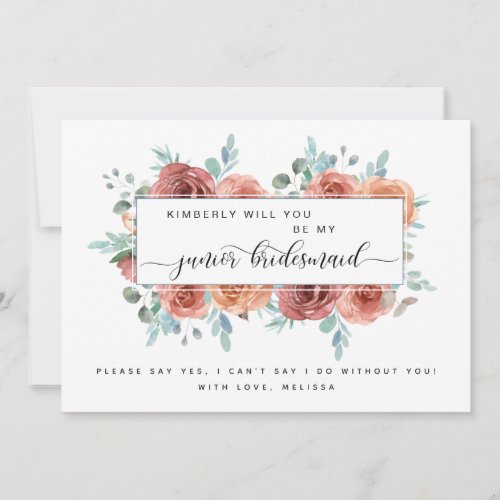 Blue Blush and Peach Be My Junior Bridesmaid Card