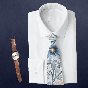 Blue & Blush Botanical Watercolor  Neck Tie