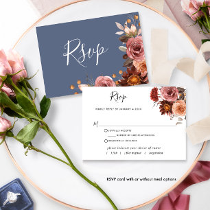 Blue, Blush Burgundy Floral,  w/without meals RSVP Card