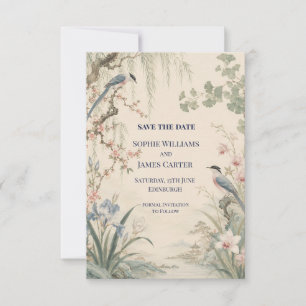 Blue Blush Chinoiserie Bird Garden Save The Date