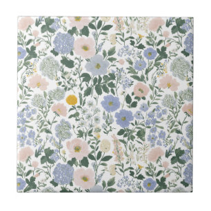 Blue Blush Cottagecore Wildflower Ceramic Tile