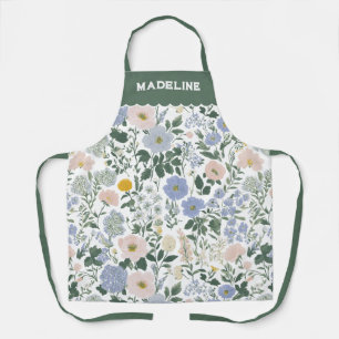 Blue Blush Cottagecore Wildflower Custom Name Apron