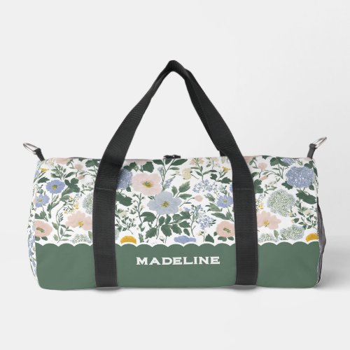 Blue Blush Cottagecore Wildflower Name Duffle Bag