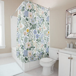 Blue Blush Cottagecore Wildflower Shower Curtain