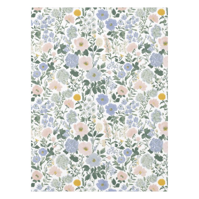 Blue Blush Cottagecore Wildflower Tablecloth (Front)
