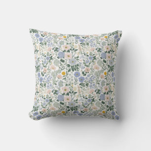 Blue Blush Cottagecore Wildflower Throw Pillow