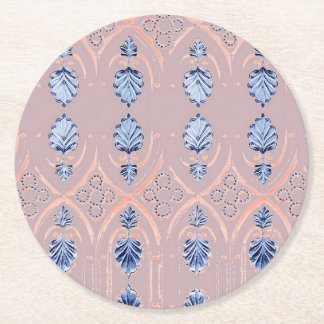 Blue blush floral pattern round paper coaster